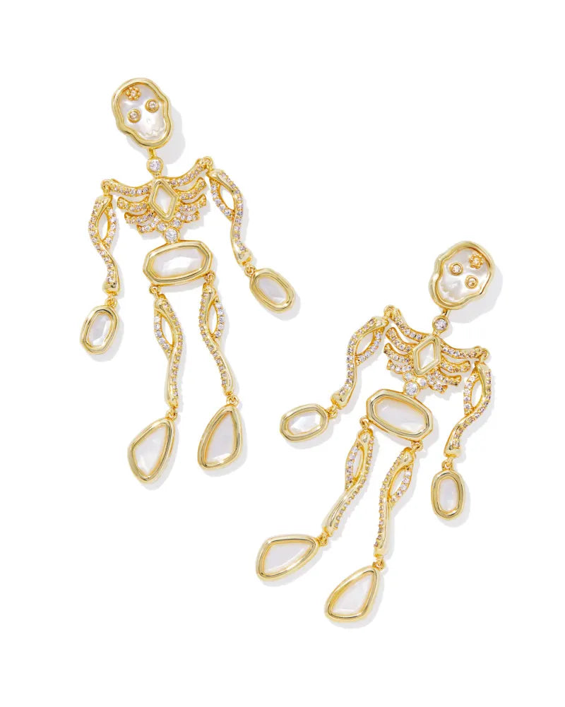 Skeleton Gold Statement Earrings in Ivory Mother-of-Pearl