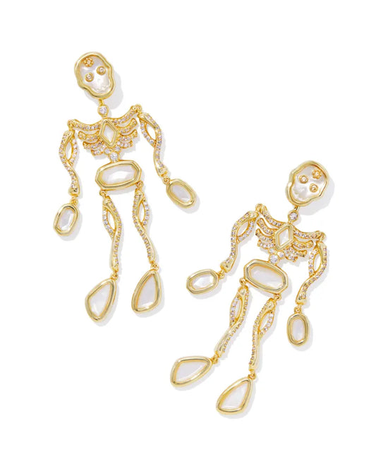 Skeleton Gold Statement Earrings in Ivory Mother-of-Pearl