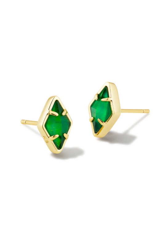 Kinsley Gold Stud Earrings in Kelly Green Illusion
