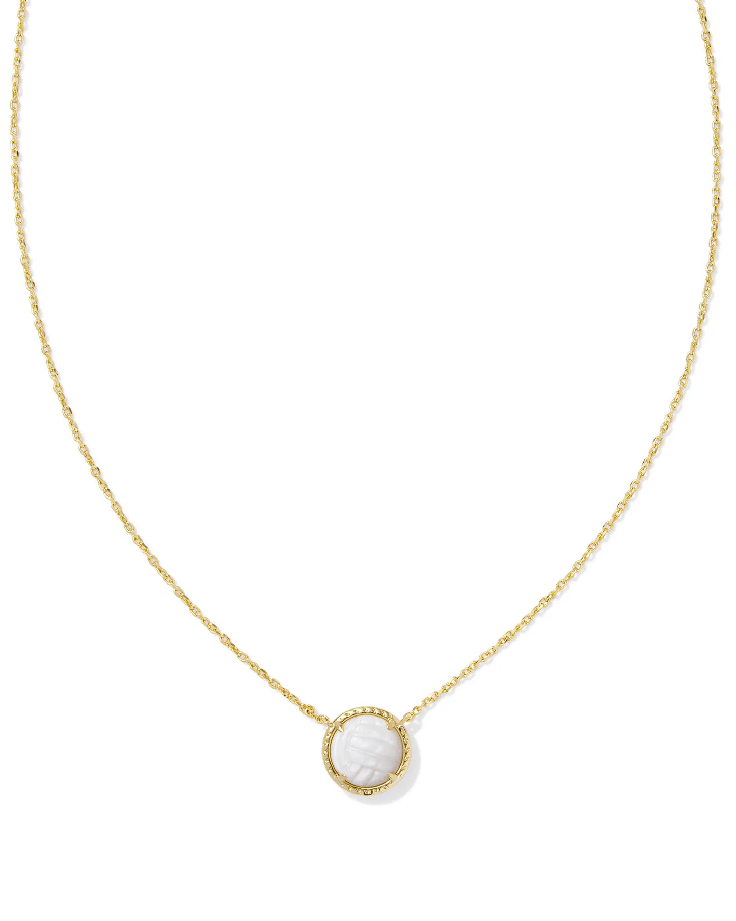 Volleyball Gold Short Pendant Necklace in  White Mother-of-Pearl