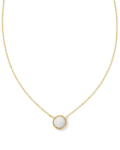 Volleyball Gold Short Pendant Necklace in  White Mother-of-Pearl