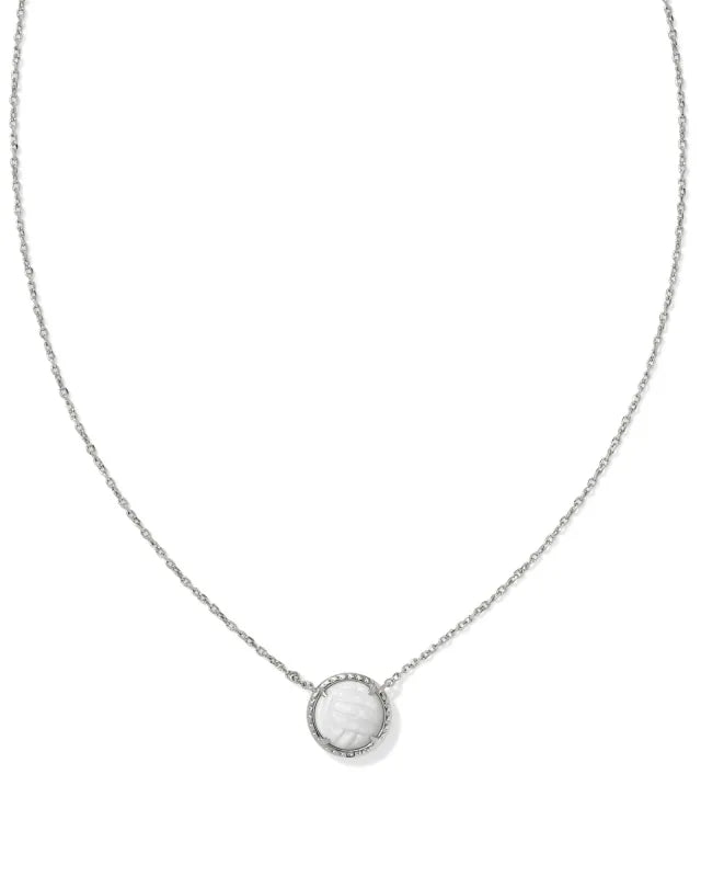 Volleyball Silver Short Pendant Necklace in White Mother-of-Pearl