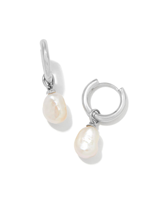 Willa Silver Pearl Huggie Earrings in White Pearl