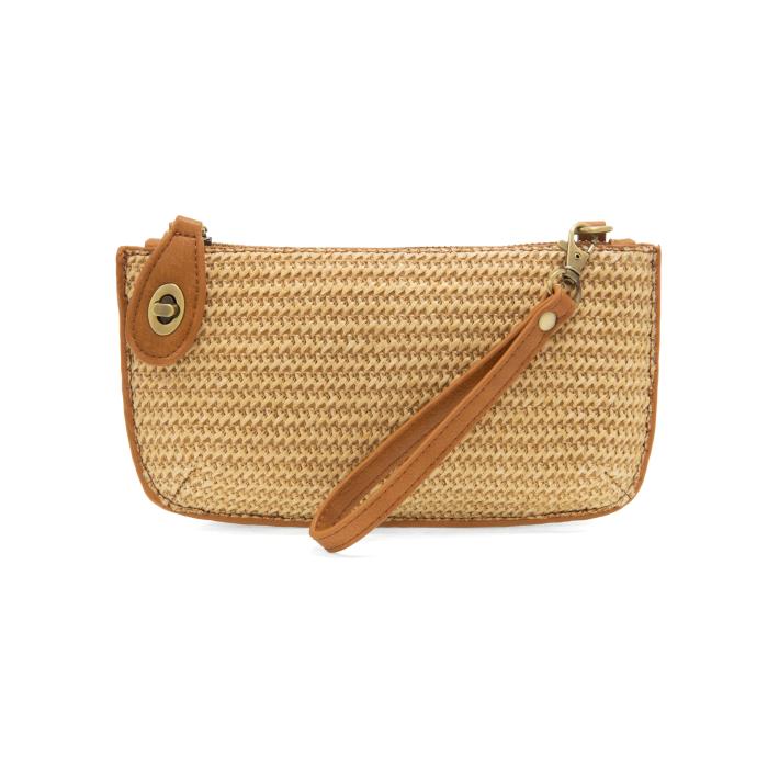 Mini Crossbody Tan Straw Wristlet Clutch