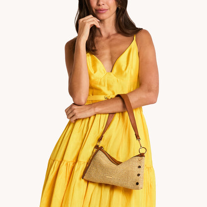 Kyle Med Cocoa Raffia/Gold Handbag