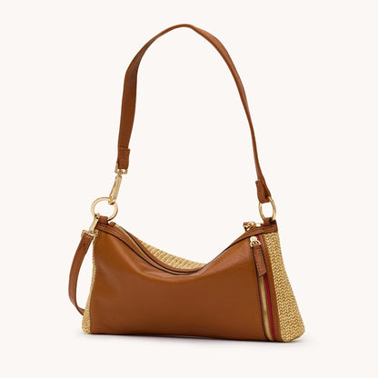 Kyle Med Cocoa Raffia/Gold Handbag