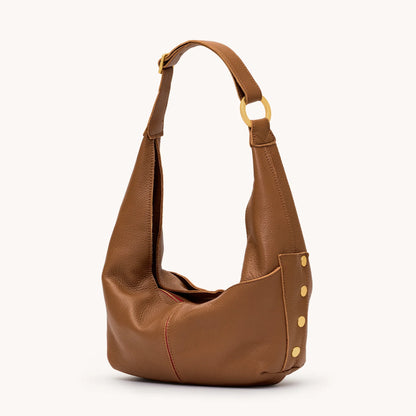 Tom Zip Med Mahogany Pebble/Brushed Gold Red Zip Handbag