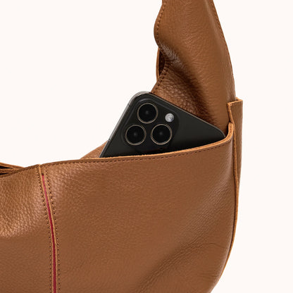 Tom Zip Med Mahogany Pebble/Brushed Gold Red Zip Handbag