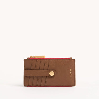 210 West Mahogany Pebble/Brushed Gold Red Zip Wallet