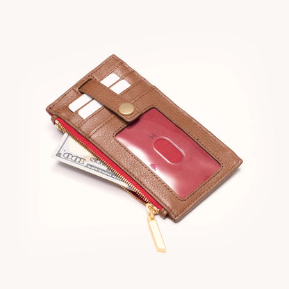 210 West Mahogany Pebble/Brushed Gold Red Zip Wallet