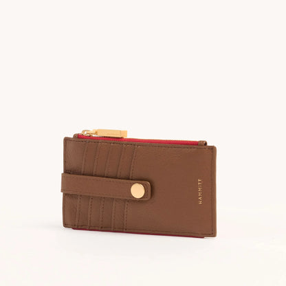 210 West Mahogany Pebble/Brushed Gold Red Zip Wallet