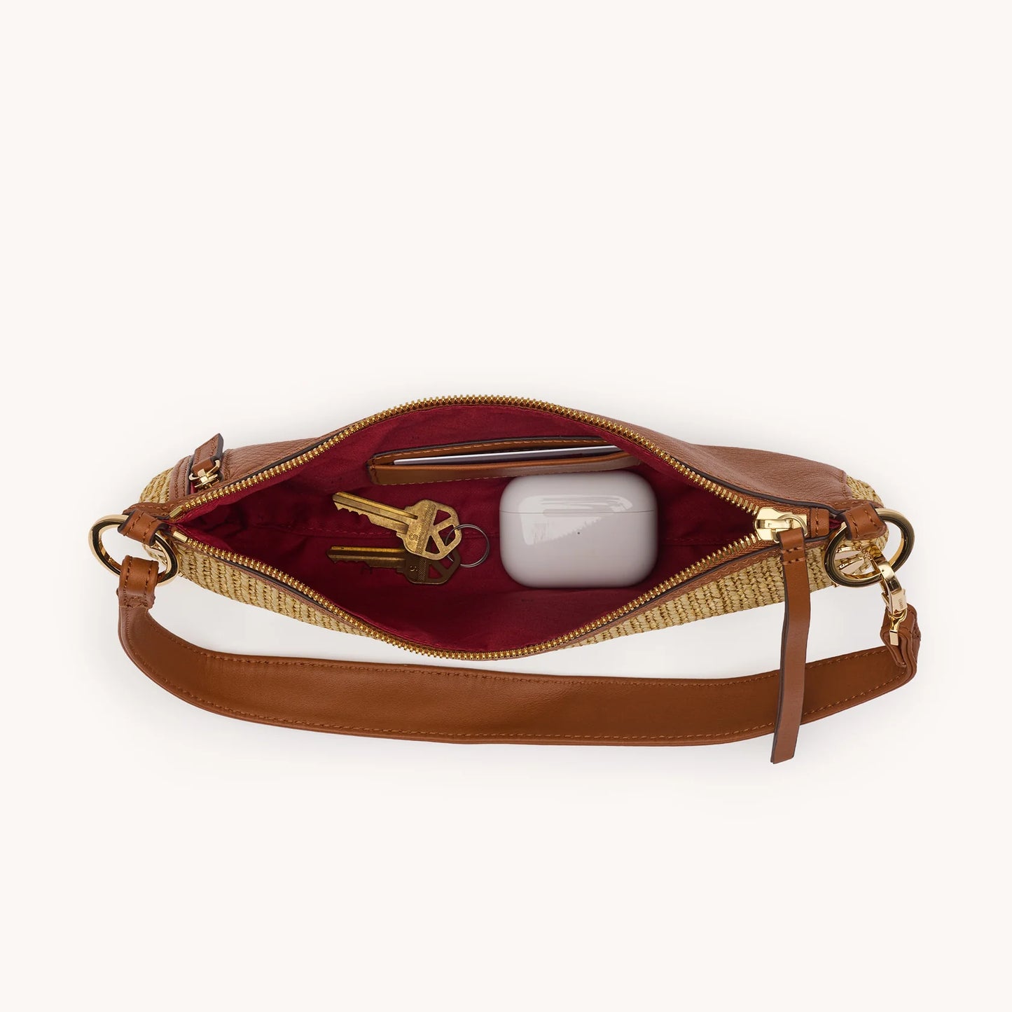 Kyle Med Cocoa Raffia/Gold Handbag