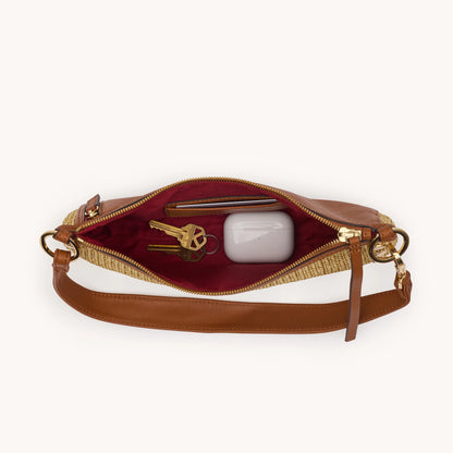 Kyle Med Cocoa Raffia/Gold Handbag