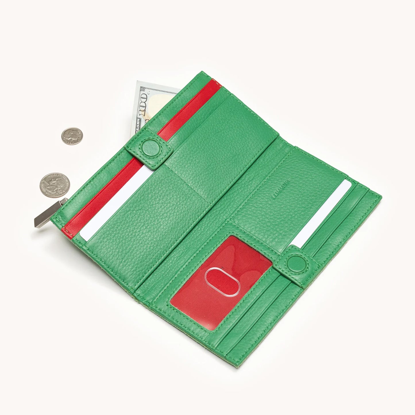 110 North Lime Zest/Brushed Silver Zip Wallet