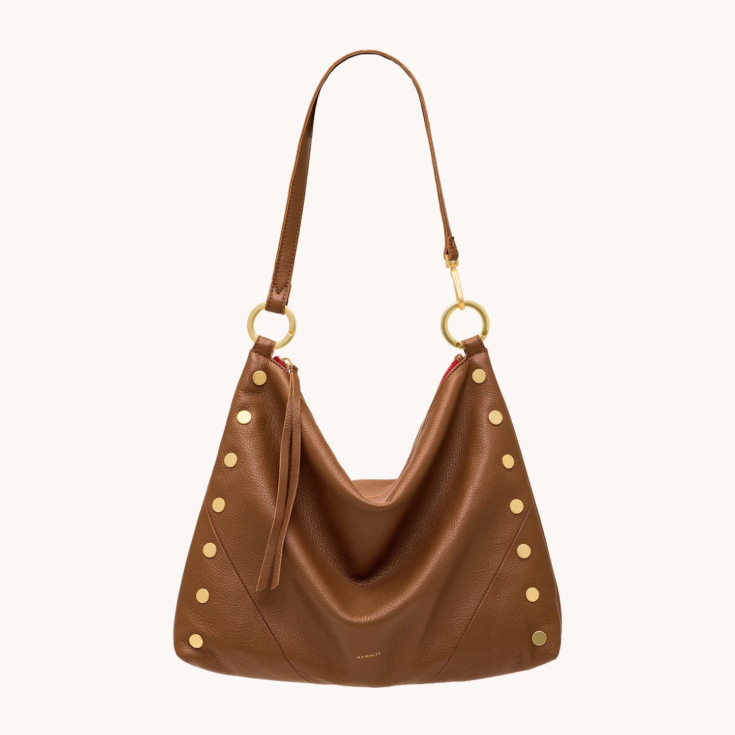 Kyle Large Mahogany Pebble/Brushed Gold Red Zip Handbag