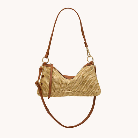 Kyle Med Cocoa Raffia/Gold Handbag