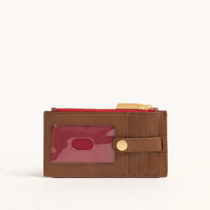 210 West Mahogany Pebble/Brushed Gold Red Zip Wallet