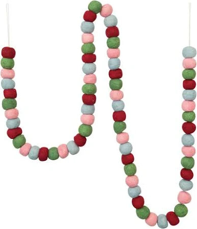 72"L Wool Felt Ball Multi Color Garland