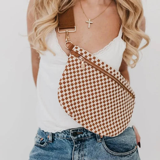 Westlyn Woven Checkered Brown Belt Bag