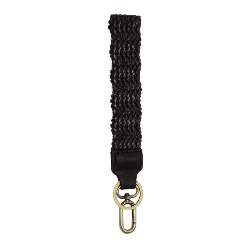 1.2"Easy Find Faux Leather Woven Black Wristlet Keychain