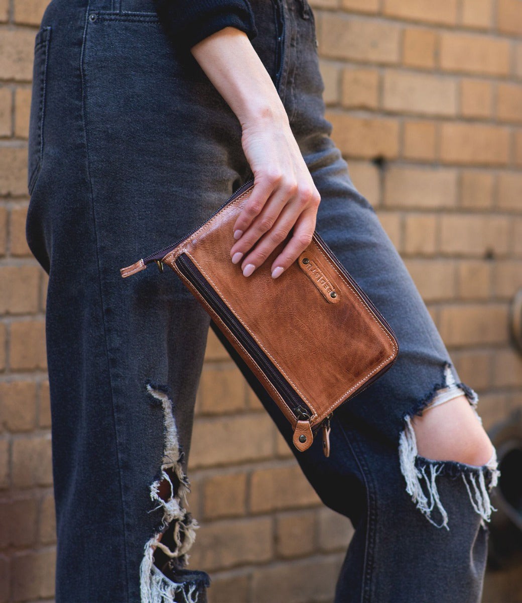 Templeton II Tan Rustic Wallet Wristlet