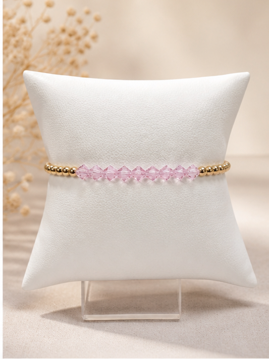 Crystal Bar Pink Sapphire 14K Gold Filled Beaded Bracelet