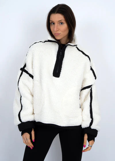 Jill Off White Sherpa Half-Zip Fleece Pullover
