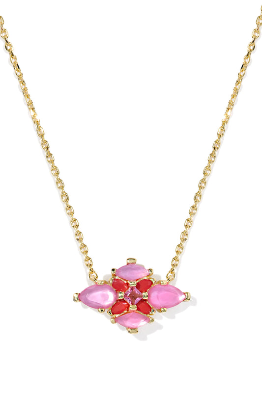 Abbie Crystal Gold Short Pendant Necklace in Pink Mix