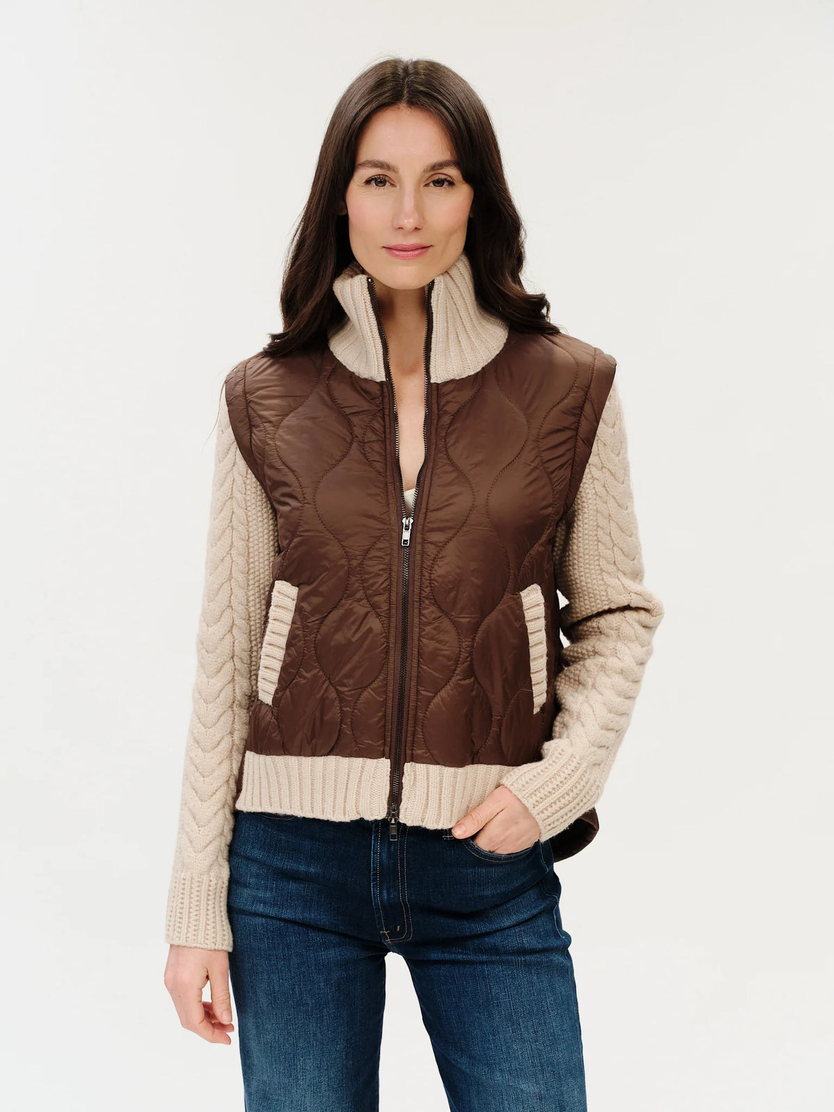Melanie Mixed Media Brown Jacket