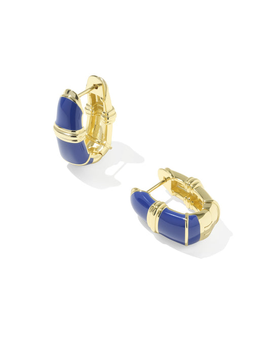 Courtney Gold Enamel Huggie Earrings in Blue Enamel