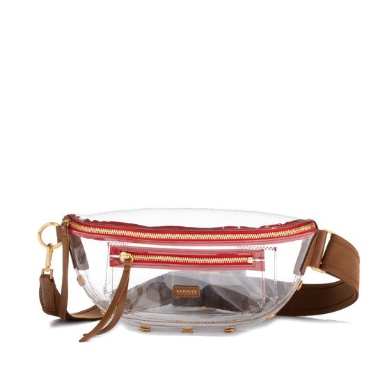 Charles Clear Clear Mahogany Pebble/Brushed Gold Red Zip Crossbody