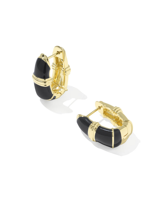 Courtney Gold Enamel Huggie Earrings in Black Enamel