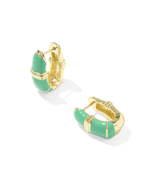 Courtney Gold Enamel Huggie Earrings in Green Enamel