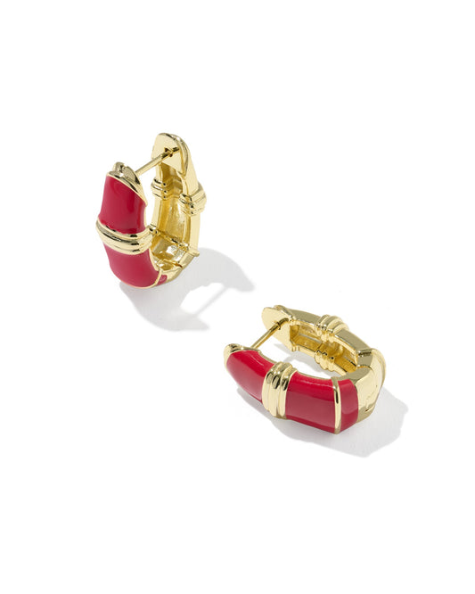 Courtney Gold Enamel Huggie Earrings in Red Enamel