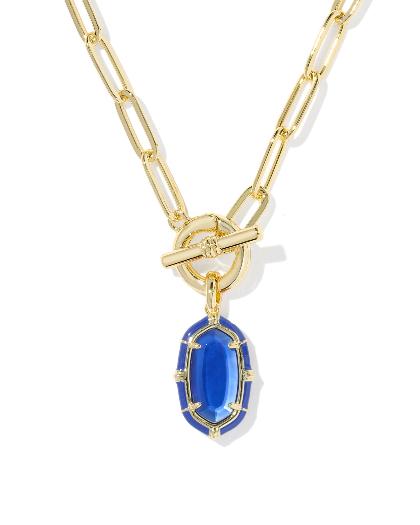 Elisa Gold Enamel Link Chain Necklace in Cobalt Illusion