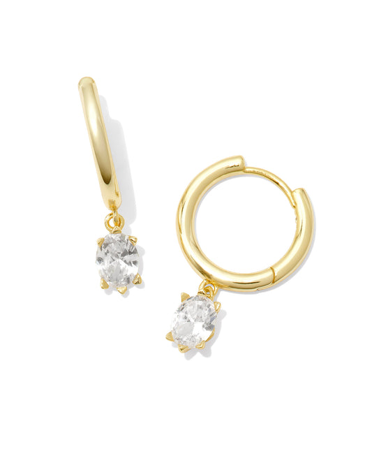 Cailin Single Stone Huggie Gold in White Crystal