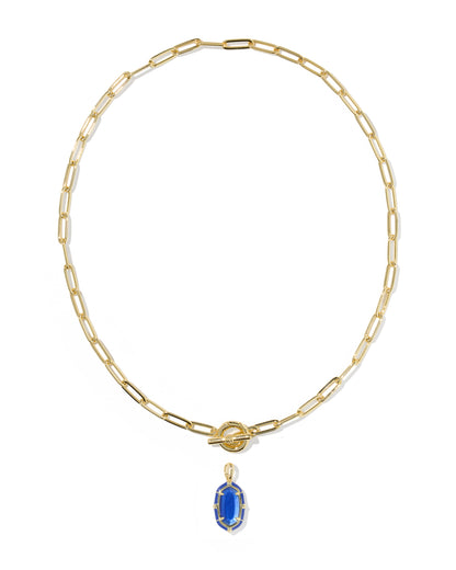 Elisa Gold Enamel Link Chain Necklace in Cobalt Illusion
