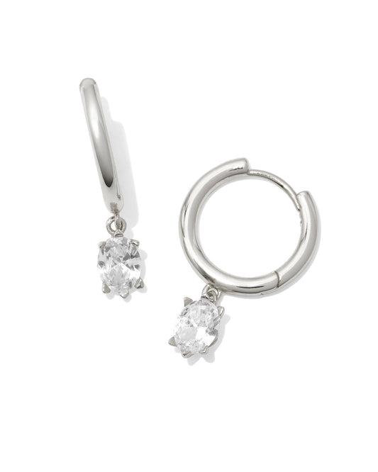 Cailin Single Stone Huggie Silver in White Crystal