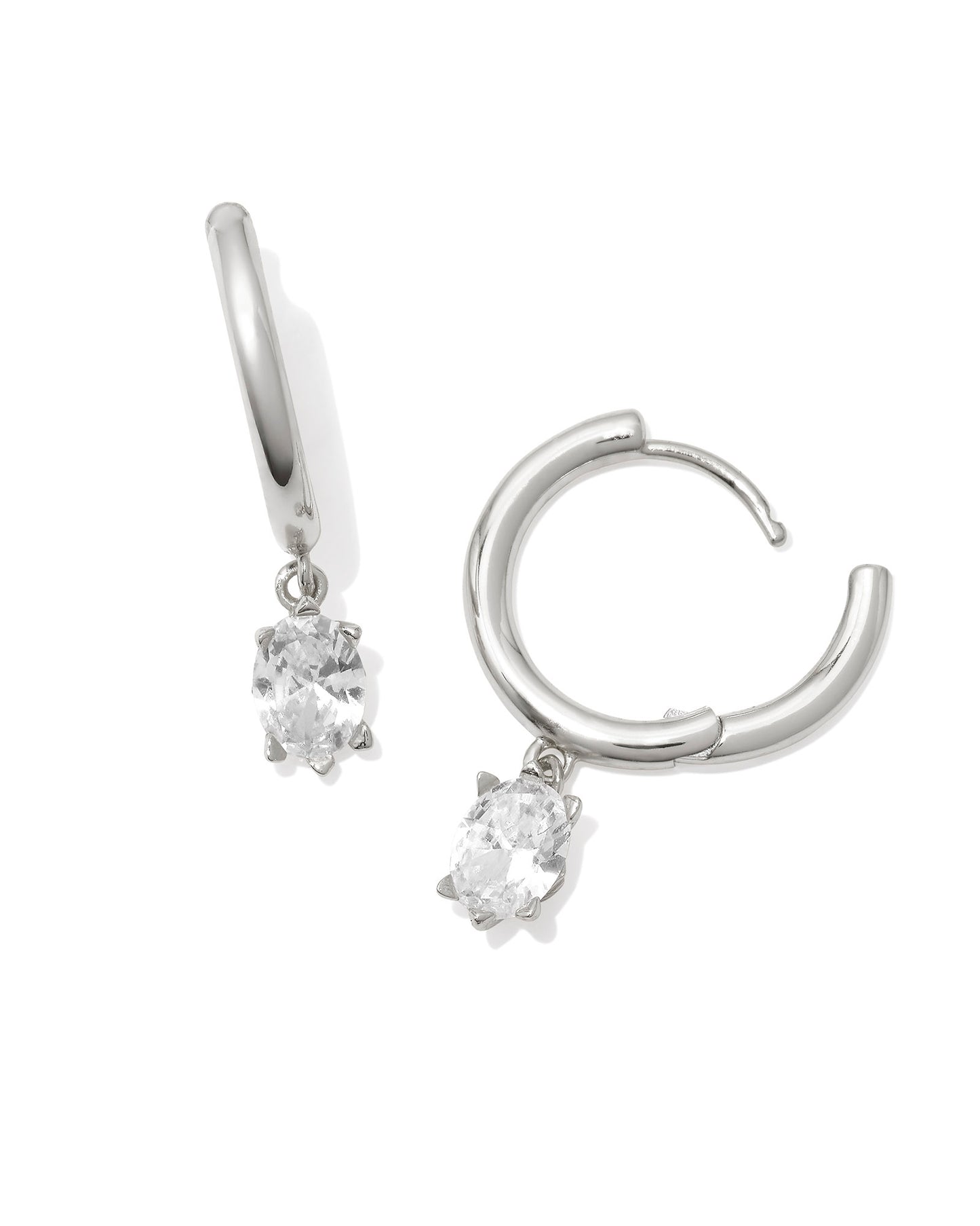 Cailin Single Stone Huggie Silver in White Crystal