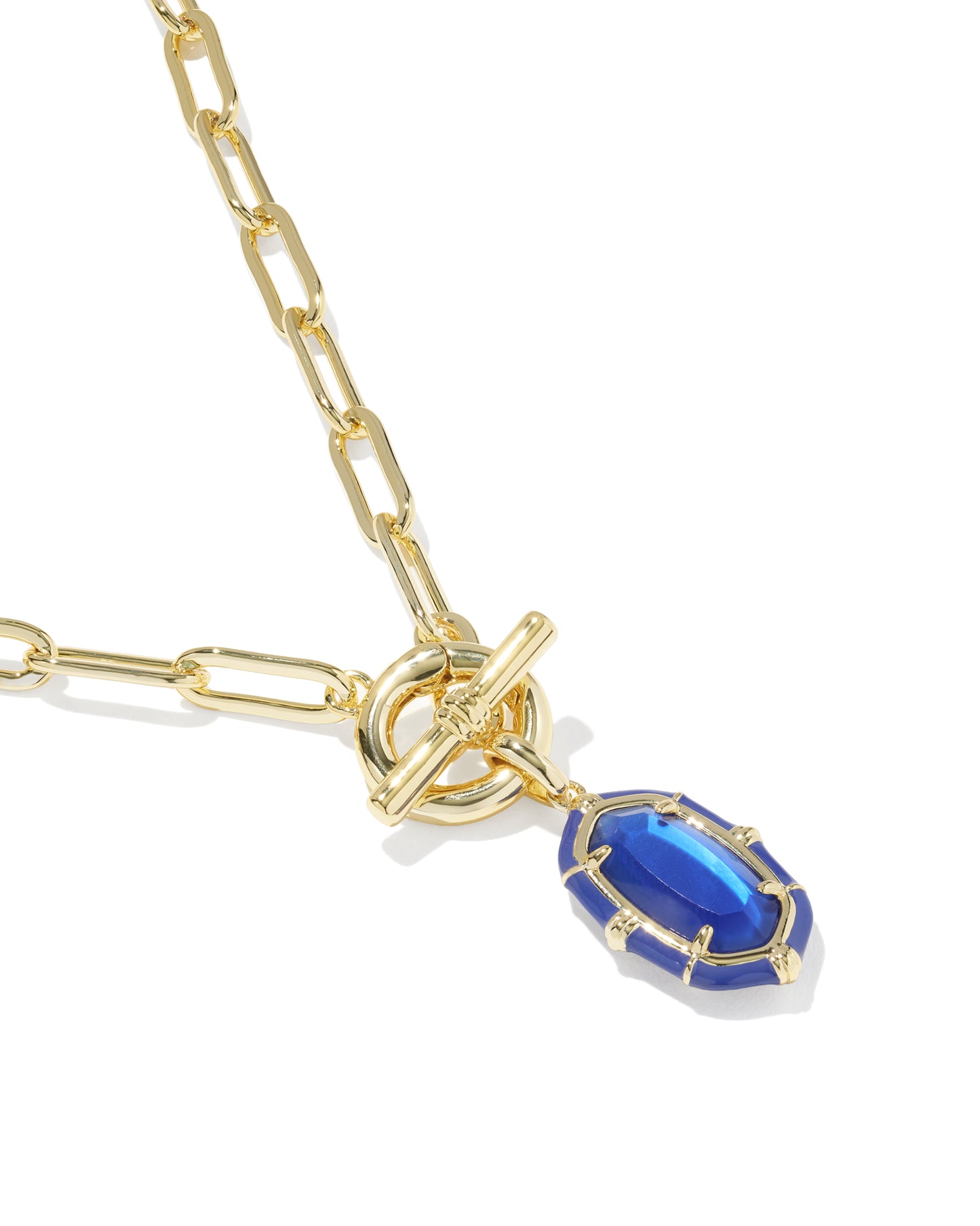 Elisa Gold Enamel Link Chain Necklace in Cobalt Illusion