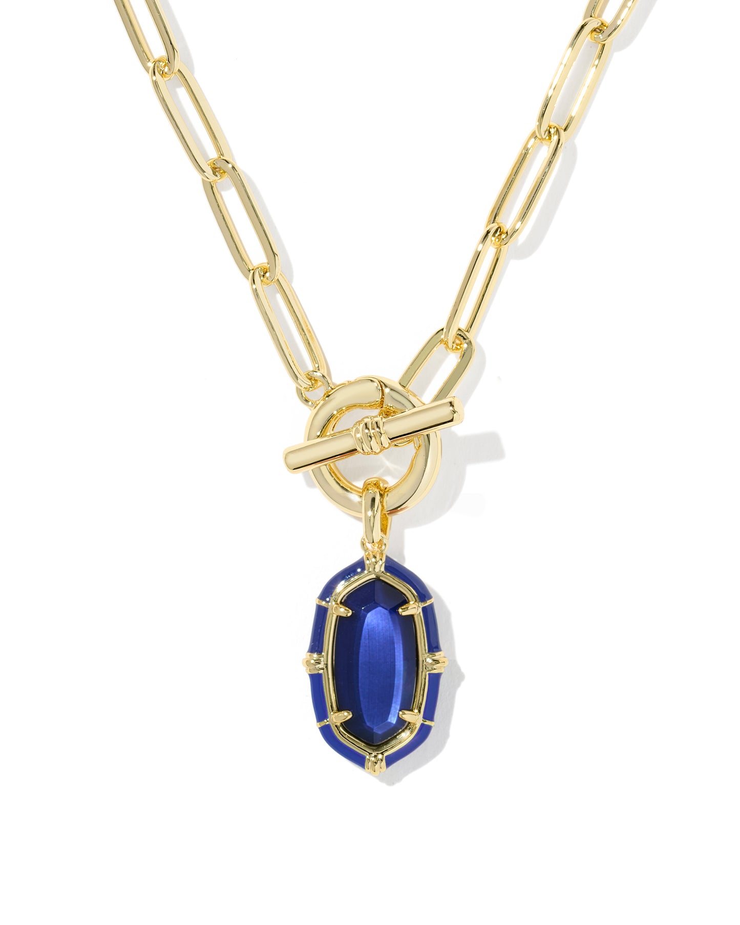 Elisa Gold Enamel Link Chain Necklace in Navy Mother-of-Pearl