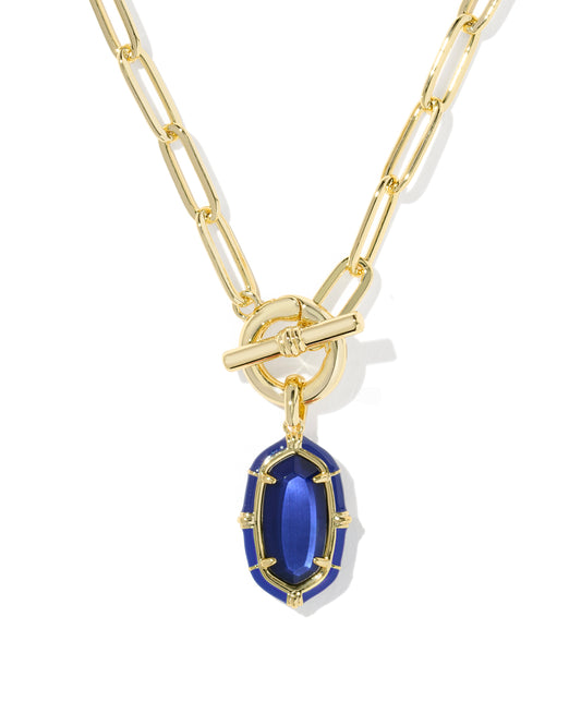 Elisa Gold Enamel Link Chain Necklace in Navy Mother-of-Pearl