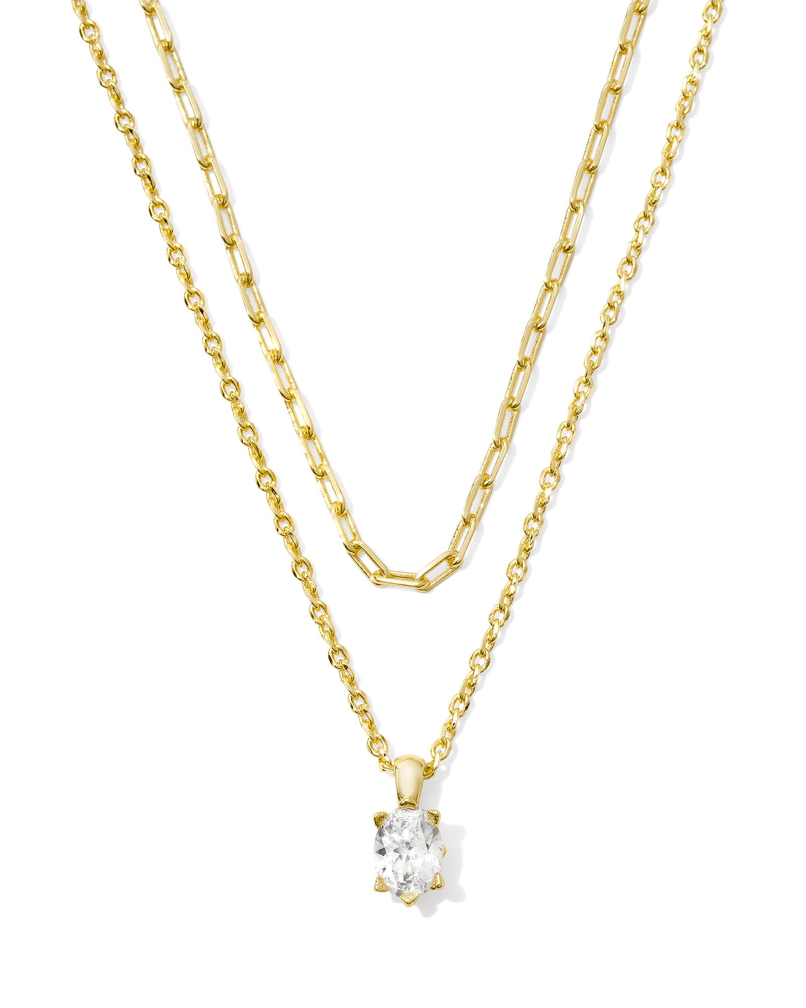 Cailin Multi Strand Gold Necklace in White Crystal – Ribbon Chix