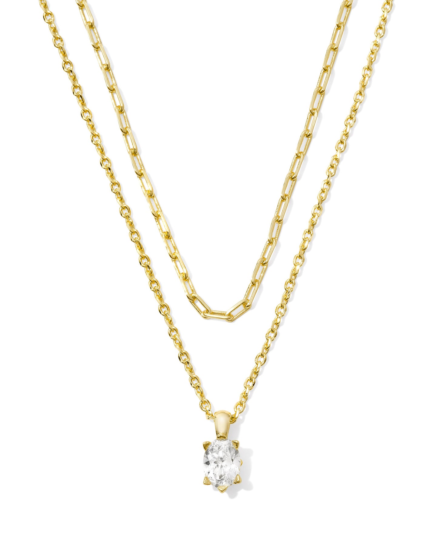 Cailin Multi Strand Gold Necklace in White Crystal