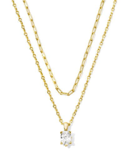 Cailin Multi Strand Gold Necklace in White Crystal