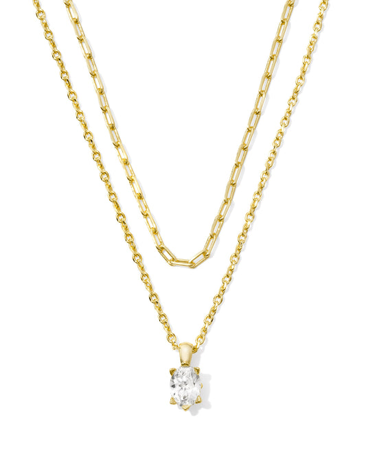 Cailin Multi Strand Gold Necklace in White Crystal