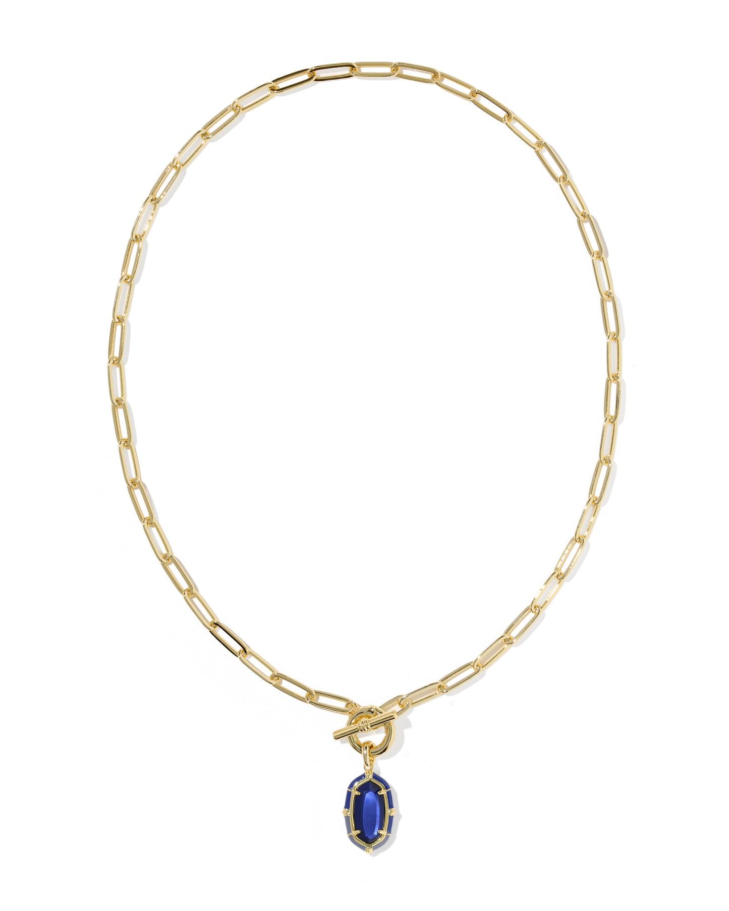Elisa Gold Enamel Link Chain Necklace in Navy Mother-of-Pearl