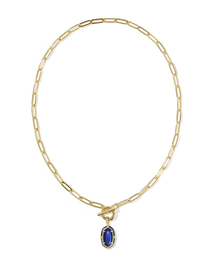 Elisa Gold Enamel Link Chain Necklace in Navy Mother-of-Pearl