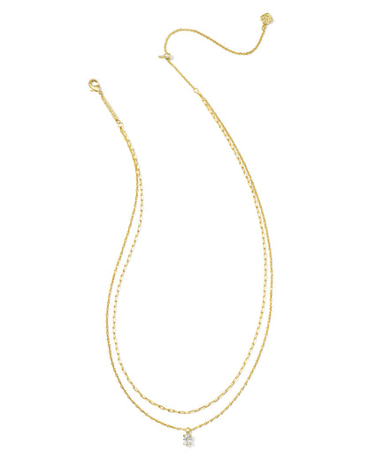 Cailin Multi Strand Gold Necklace in White Crystal