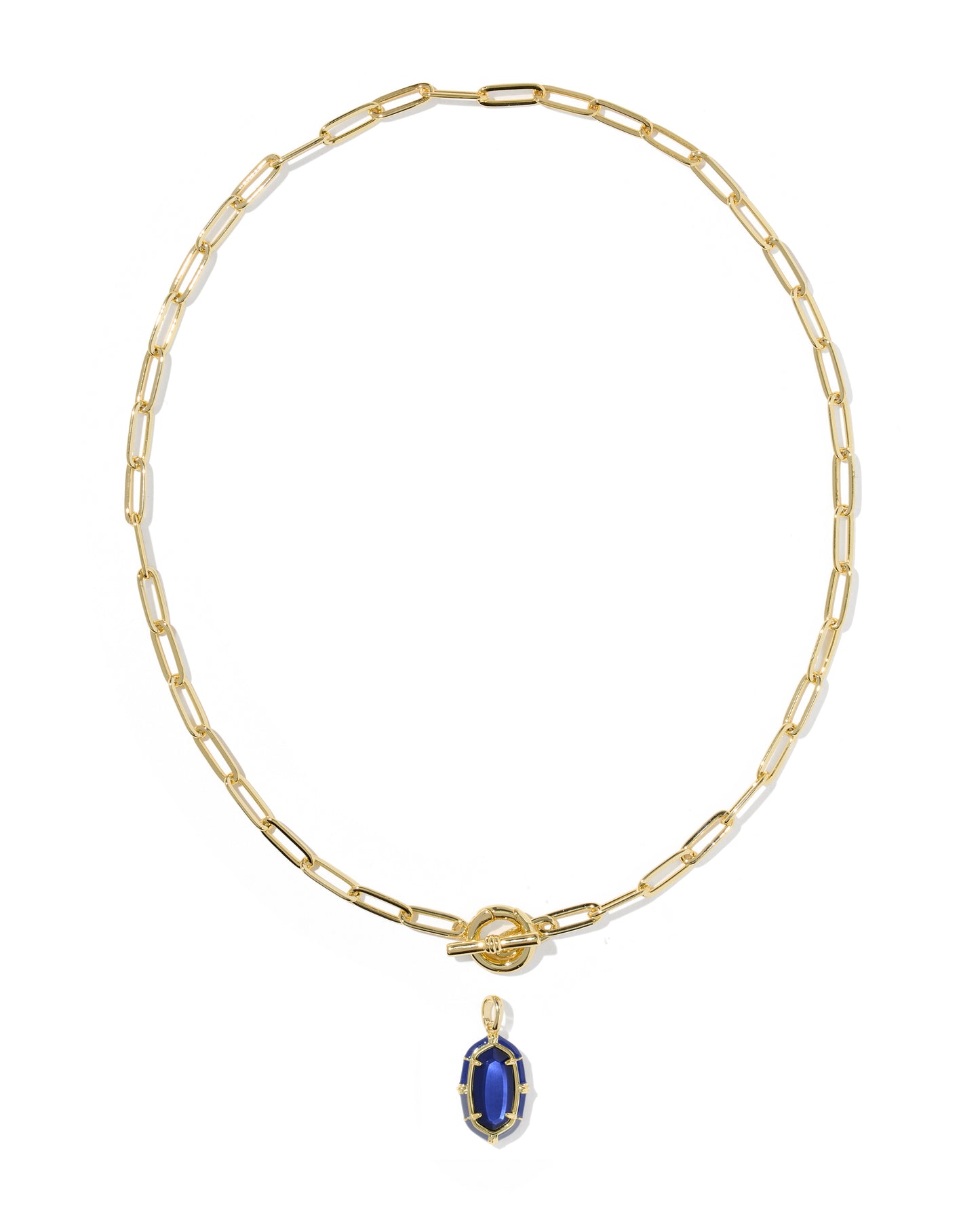Elisa Gold Enamel Link Chain Necklace in Navy Mother-of-Pearl